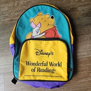 Vintage 90s Y2K Disney Small Backpack Winnie the Pooh Wonderful World of Reading